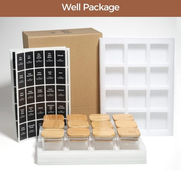 12pc Spice Jars with Bamboo Lids - Picture 1 of 9